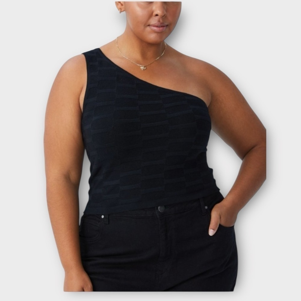 Cotton On Curve Twiggy Jacquard Black Texture One Shoulder Top NWT